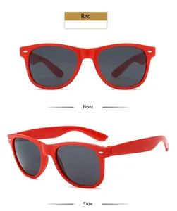 Detailed view of classic retro red sunglasses with silver studs and dark lenses for men and women.