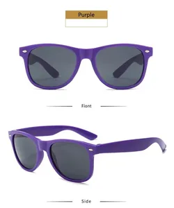 Matte purple retro sunglasses with rice nail accents in front and side views
