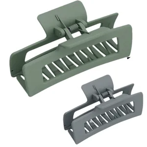 Large matte rectangular hair claw clips in sage green and smoky grey for women's hair