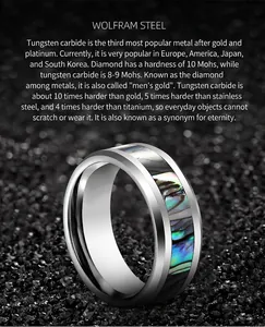 Close-up of the polished tungsten steel band featuring a vibrant abalone shell inlay