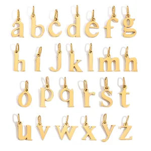 Set of 26 gold-toned stainless steel lowercase letter pendants for DIY jewelry making