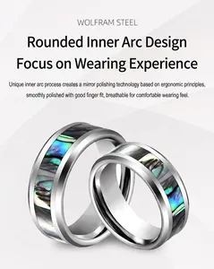 Premium wolfram steel ring featuring a vibrant abalone shell inlay and ergonomic comfort fit design