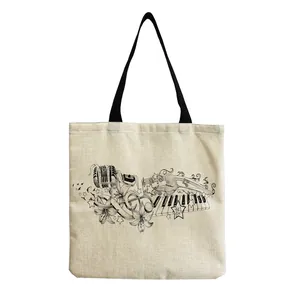 Stylish canvas tote bag featuring artistic musical notes and piano keys print for women