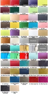 Comprehensive 57-color material sample chart for laser cut wedding candy paper boxes