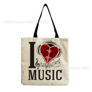 Fashionable music note print tote bag with Harajuku style for casual shopping