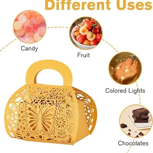 Golden laser-cut butterfly candy box for wedding party favors and gift packaging.
