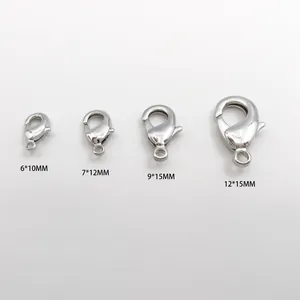Four sizes of silver lobster clasps for jewelry making projects on white background