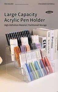 Tiered clear acrylic pen holder with large capacity storage compartments