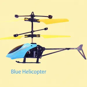 Rechargeable blue induction toy helicopter for kids with durable yellow propellers