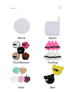 Variety of flannel makeup remover sponge shapes including round, heart, and bear