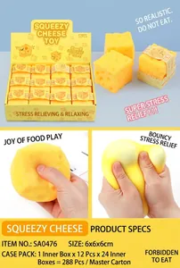 Detailed macro view of TPR simulation cheese squeeze toy showing its soft and elastic texture.