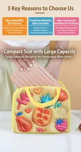 Close-up showing a pink bento box being placed into a large-capacity insulated fruit lunch bag