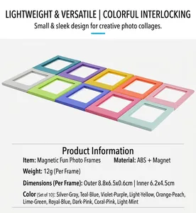 Primo piano di cornici magnetiche da 3 pollici colorate disposte in una griglia