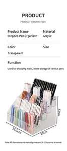 Technical dimensions of the transparent acrylic stepped pen display stand for desks