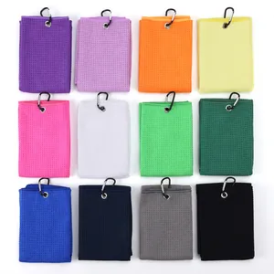Colorful microfiber waffle grid golf towels set with carabiner clips for sports