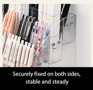Professional clear acrylic tiered pen display stand for desktop stationery organization
