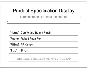 Specifications for 28cm rabbit plush toy made of soft rabbit fur and PP cotton filling