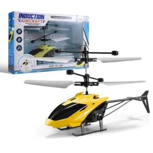 Yellow rechargeable induction helicopter toy for kids with infrared sensor technology