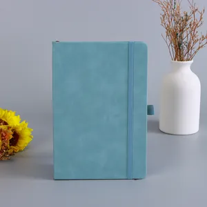 Blauer A5 Leder Notizbuch mit Gummiband Verschluss und Stiftschlaufe Dekor