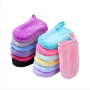 Reusable Flannel Makeup Remover Glove Soft Polyester Microfiber Facial Cleansing Mitt Washable Skin Care Face Cleaning Tool With Lanyard