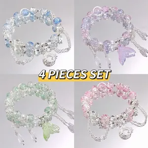 Sweet Mori Style Moon Star Crystal Beaded Bracelet For Women Zinc Alloy Artificial Pearl Whale Tail Charm Bracelet Jewelry