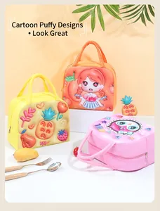 Insulated Oxford cloth lunch bags with 3D cartoon embossed patterns for school or office