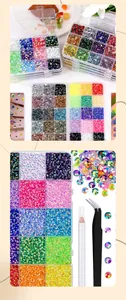15-grid colorful resin rhinestones set with tweezers and wax picker pencil for nail DIY