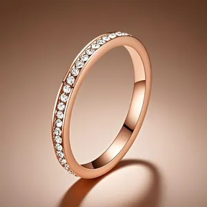 Elegant 2mm rose gold eternity band ring with micro inlaid cubic zirconia for women