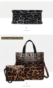 Detailed view of fashionable brown leopard print tote bag set with bottom base show