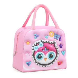 Cute pink owl insulated lunch bag with Oxford cloth and aluminum foil lining for students