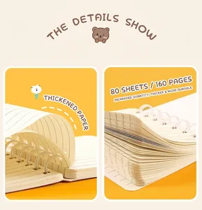 Detailed view of 80 sheets of thickened paper in a compact A7 side-flip spiral notebook.