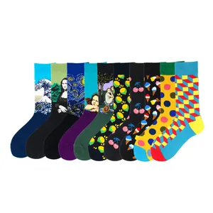 Set of artistic patterned crew socks featuring famous paintings and colorful graphic motifs