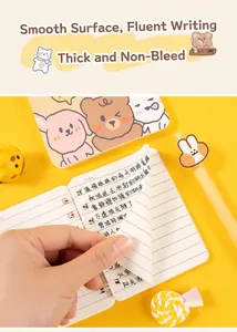 Close-up of A7 side-flip coil notebook showing thick lined paper and smooth handwriting detail