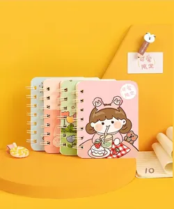 Set of A7 side-bound spiral notebooks with cute cartoon girl and floral illustrations