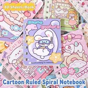 A7 cartoon spiral notebook with 80 sheets and cute animal illustrations