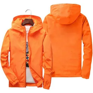 Vibrant orange men's hooded leisure jacket for spring and autumn casual wear