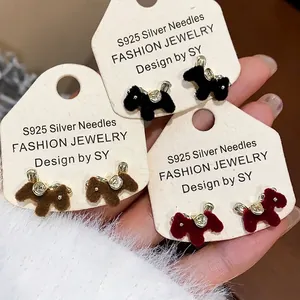 New Chinese Style Retro Flocked Horse Stud Earrings S925 Sterling Silver Post Rhinestone Fashion Jewelry For Women Gift