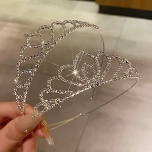 Sparkling silver heart tiara with crystals for bridal and birthday party headpiece