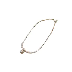 French style zircon and faux pearl crushed silver necklace for women