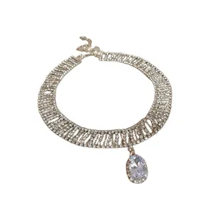 Sparkling rhinestone zircon choker necklace with elegant oval teardrop pendant