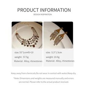 Detailed specifications for vintage rhinestone multi-layer necklace and earring set