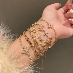 Korean Light Luxury Zirconia Flower Waterdrop Bracelet For Women Exquisite Copper Inlaid Zircon Bracelet Elegant Jewelry Gift
