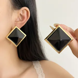 Fashion Rhombus Resin Stud Earrings With Silver Earring Post Simple Geometric Gold Black Beige Earrings For Women Jewelry Gift