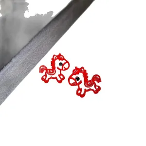 Cute red cartoon horse stud earrings with vibrant enamel finish for a playful style