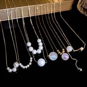 French Vintage Mermaid Pearl Geometric Necklace For Women Elegant Light Luxury Alloy Clavicle Chain Jewelry High-End Niche Neck Ornament