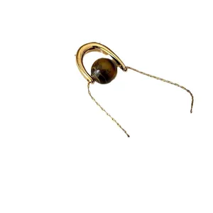 Elegant stainless steel U-shaped necklace featuring a natural tiger's eye bead pendant