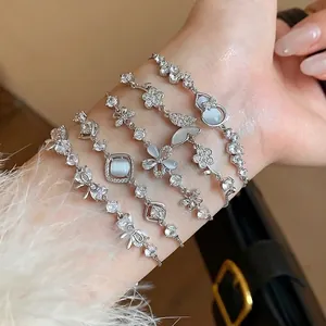 Korean Exquisite Copper Zirconia Butterfly Flower Bracelet For Women Adjustable Light Luxury Fashion Jewelry Bangle Gift