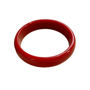 Minimalist vintage red resin round bangle with smooth glossy finish for women's fashion