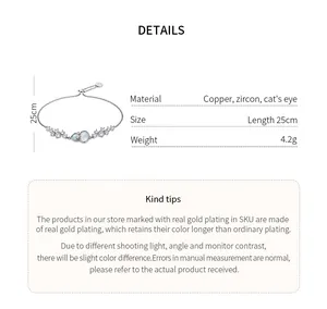Detailed view showing material and size specs for zircon butterfly bracelet with cat's eye
