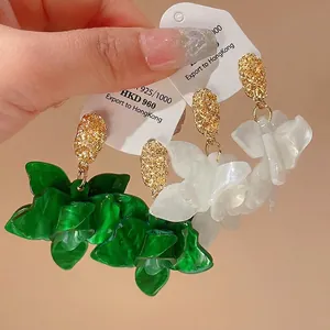 Fashion Elegant Resin Flower Stud Earrings With 925 Sterling Silver Earring Post For Women Gold Plated Floral Metal Jewelry
